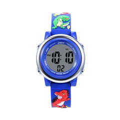 Colorful 3D Cartoon Dinosaur LED Alarm Watch for Kids - Waterproof Electronic Timepiece