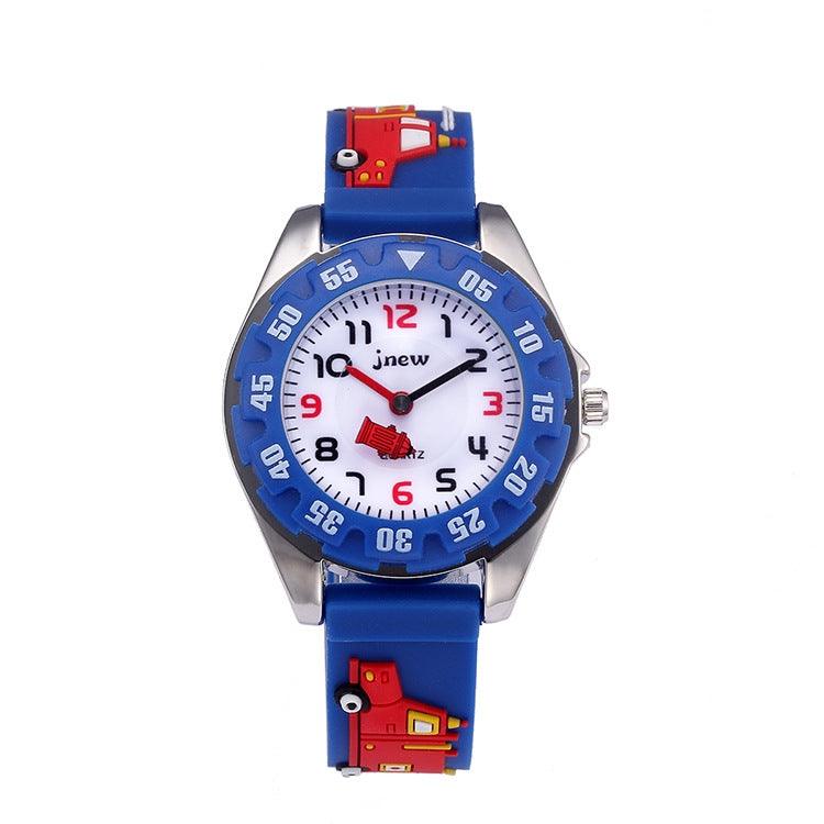 JNEW 6811-20076 Kids Waterproof 3D Cartoon Fire Truck Silicone Strap Quartz Watch