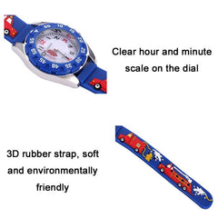 JNEW 6811-20076 Kids Waterproof 3D Cartoon Fire Truck Silicone Strap Quartz Watch