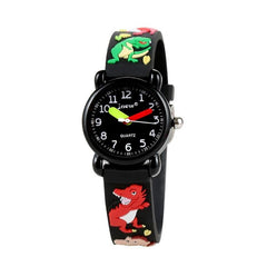 JNEW A335-86172 Montre à quartz pour enfants avec bracelet en silicone étanche et motif dinosaure 3D