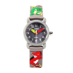 JNEW A335-86172 Montre à quartz pour enfants avec bracelet en silicone étanche et motif dinosaure 3D