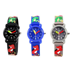 JNEW A335-86172 Montre à quartz pour enfants avec bracelet en silicone étanche et motif dinosaure 3D