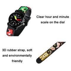 JNEW A335-86172 Montre à quartz pour enfants avec bracelet en silicone étanche et motif dinosaure 3D