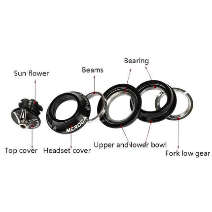 MEROCA Bearing Bowl 44mm Built-In Straight-Tube For Everyday Home Use exploded view showing headset cover, bearings, upper and lower bowl, and fork low gear