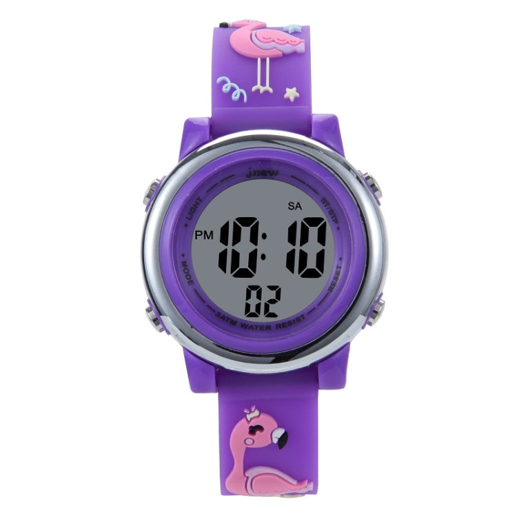 JNEW A380-86576 Reloj electrónico LED multifunción luminoso impermeable con diseño de flamenco para estudiantes