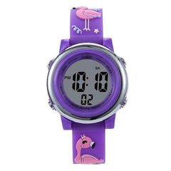 Student-Friendly Cartoon Flamingo LED Waterproof Electronic Watch for Kids