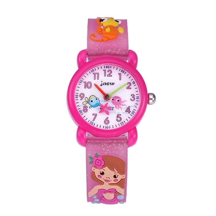 JNEW A380-865762 Kids 3D Silicone Cartoon Mermaid Waterproof Quartz Watch