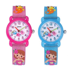 JNEW A380-865762 Kids 3D Silicone Cartoon Mermaid Waterproof Quartz Watch