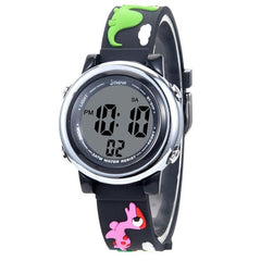 Colorful Cartoon Dinosaur LED Waterproof Watch for Kids with Time and Alarm Functions