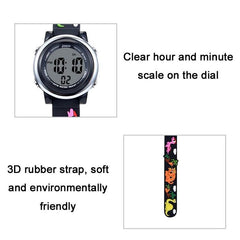 Colorful Cartoon Dinosaur LED Waterproof Watch for Kids with Time and Alarm Functions