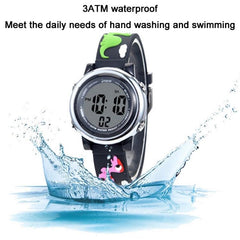 Colorful Cartoon Dinosaur LED Waterproof Watch for Kids with Time and Alarm Functions