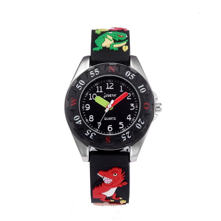 JNEW 6811-86172 Montre à quartz étanche pour enfants avec bracelet en silicone et dinosaure 3D