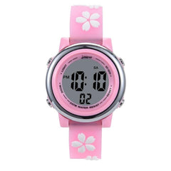 JNEW A380-86195 Montre électronique à LED colorée pour enfants avec motif de dessin animé et fleurs de cerisier