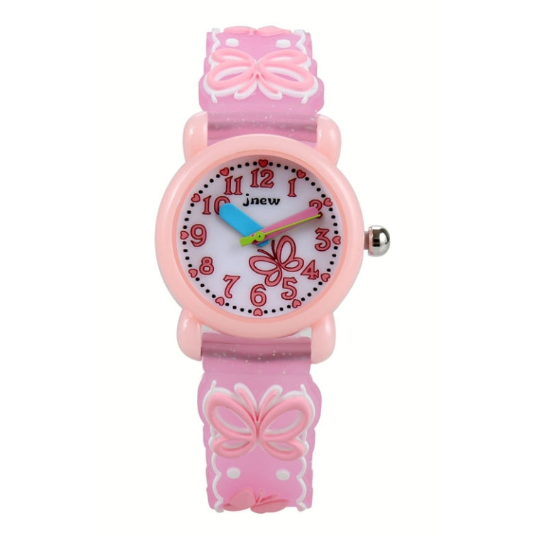 JNEW A335-86228 Reloj de cuarzo impermeable de silicona con diseño de mariposas en 3D y dibujos animados para niños