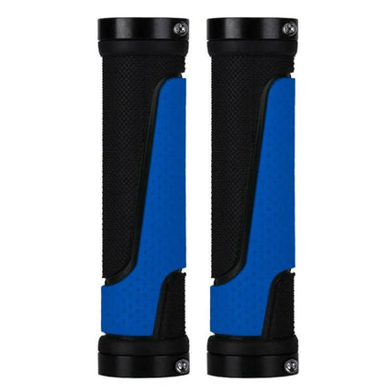 Bicycle Rubber Handlebar Cover Anti Slip For Secure Grip - blue black ergonomic rubber grips with aluminum lock rings, 13cm length
