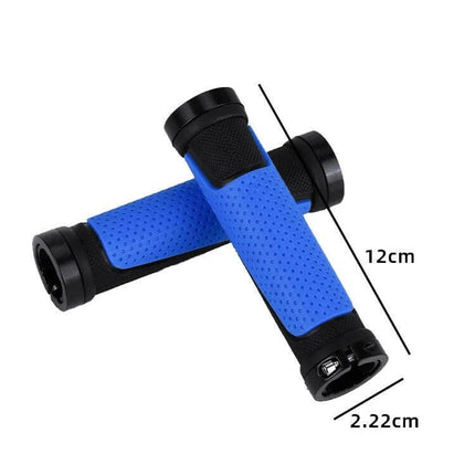 Bicycle Rubber Handlebar Cover Anti Slip For Secure Grip - blue rubber grips with aluminum lock ring, 13cm length, 2.22cm aperture