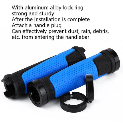 Bicycle Rubber Handlebar Cover Anti Slip For Secure Grip - blue rubber grips with aluminum lock ring and plastic lining, anti-slip waterproof handlebar covers