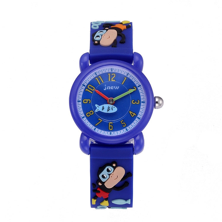 Montre à quartz étanche en silicone pour enfants JNEW A335-86267 avec motif de singe de plongée en 3D