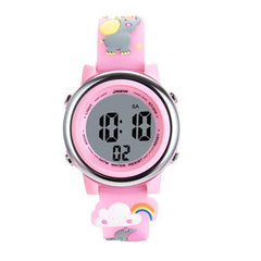 Cartoon 3D Elephant LED Digital Watch for Kids - Waterproof Sports Alarm Timepiece