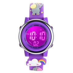 Cartoon 3D Elephant LED Digital Watch for Kids - Waterproof Sports Alarm Timepiece