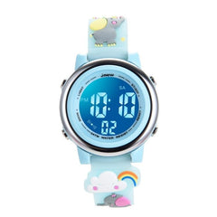 Cartoon 3D Elephant LED Digital Watch for Kids - Waterproof Sports Alarm Timepiece