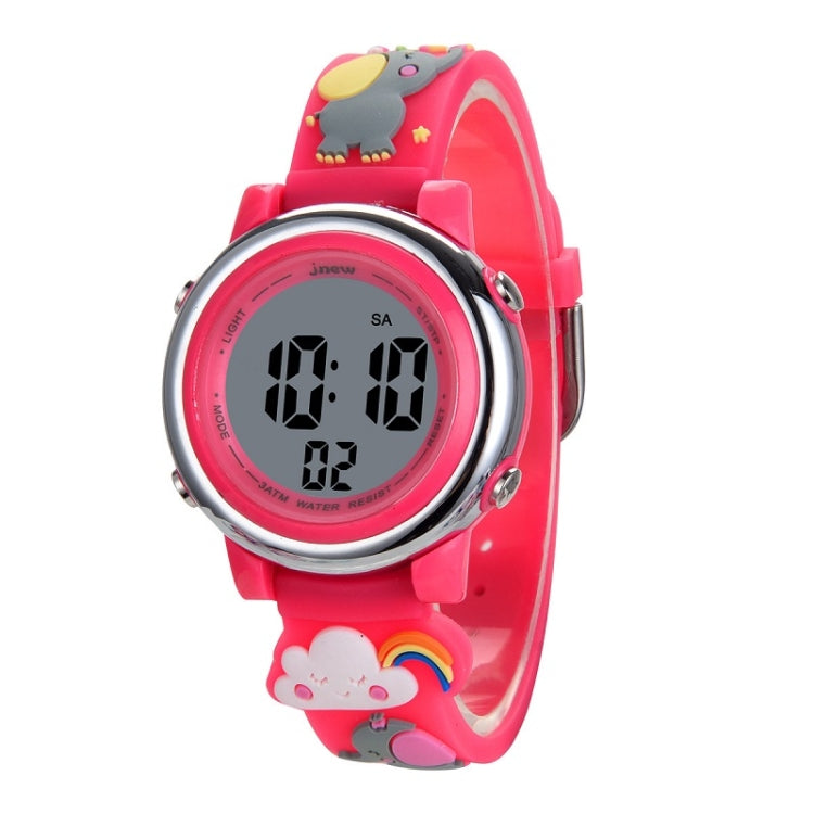 JNEW A380-86664 Children Cartoon 3D Happy Small Elephant Alarm Waterproof Sports LED Digital Watch, Pink, Dark Purple, Light Purple, Light Blue, Red