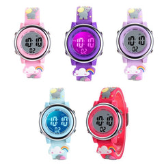 Cartoon 3D Elephant LED Digital Watch for Kids - Waterproof Sports Alarm Timepiece