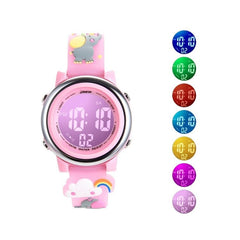 Cartoon 3D Elephant LED Digital Watch for Kids - Waterproof Sports Alarm Timepiece