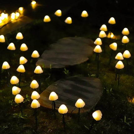 Solar Mushroom Lawn Light Outdoor String Lights 3.8m glowing mushroom pathway lights illuminating garden steps, weatherproof solar-powered outdoor decor