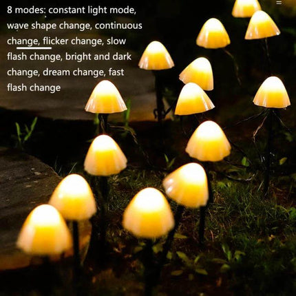 Solar Mushroom Lawn Light Outdoor String Lights 3.8m glowing mushroom-style garden pathway lights, solar-powered, waterproof decorative string