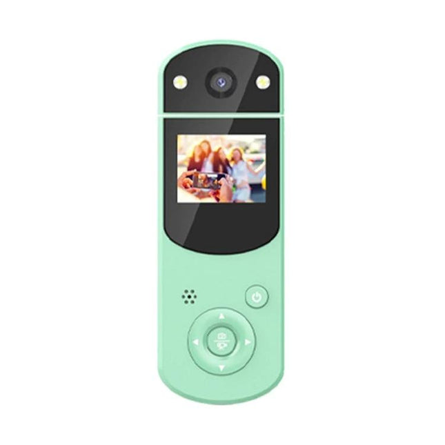 Multi-Function Digital Video Camera for Sports and Recording Sessions - compact mint handheld camera with front lens and color preview screen for action and video calls