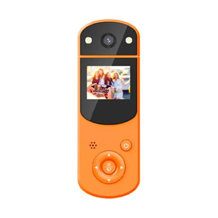 Multi-Function Digital Video Camera for Sports and Recording Sessions in compact orange hand-held design with small display