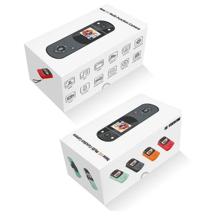 Multi-Function Digital Video Camera for Sports and Recording Sessions showing product packaging and compact camera options