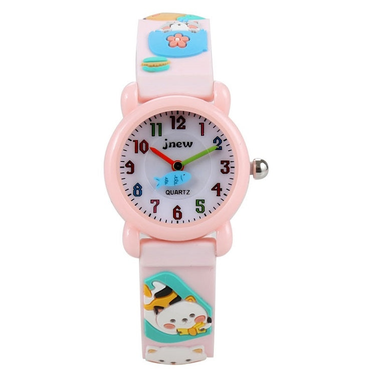 JNEW A335-86192 Children 3D Silicone Cute Cartoon Scheming Cat Waterproof Quartz Watch, Pink, Purple, Gray