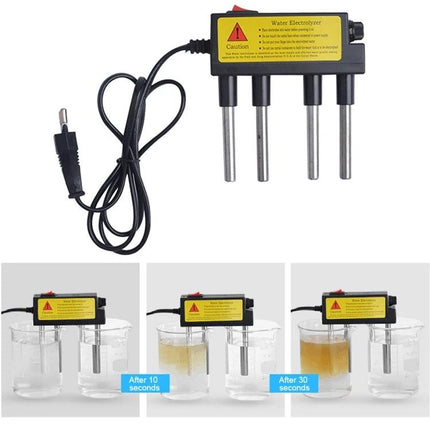 Household Electrolysis Water Quality Tester for Purity Checks showing electrolytic rod with iron and aluminum electrodes and water color change over time