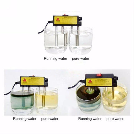 Household Electrolysis Water Quality Tester for Purity Checks showing electrolytic rod comparing running water and pure water color changes