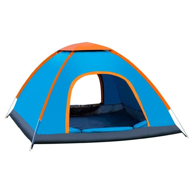Outdoor Camping Tent For 3-4 People For Everyday Outdoor Use - blue orange quick-open family tent with fiberglass poles and wear-resistant polyester base