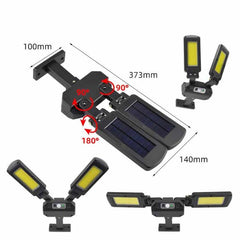 TG-TY097 Lámpara solar de 2 cabezales para exteriores, lámpara de pared con detección de movimiento humano, luz LED para jardín y calle