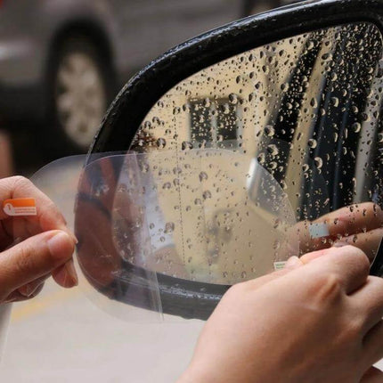 Set of 2 Rainproof Anti-Fog Films for Car Rearview Mirrors applied to wet side mirror to improve visibility