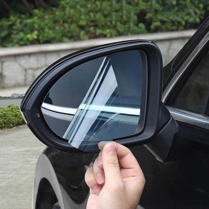 Set of 2 Rainproof Anti-Fog Films for Car Rearview Mirrors applied to side mirror to reduce fog and rain reflections