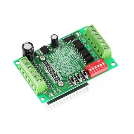 Stepper Motor Controller Board for DIY Projects showing green PCB, terminals, DIP switches and heatsink for precise motor control