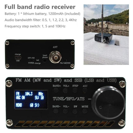 Portable Battery-Powered All-Band Radio for FM, AM, and Shortwave - compact 1200mAh battery shortwave FM AM receiver with display and tuning knob