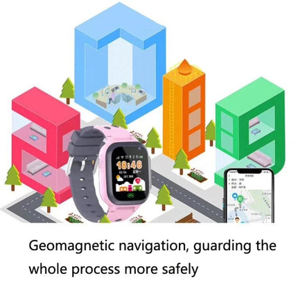 Essential Smart Watch for Children's Daily Safety Needs - pink kids GPS watch showing location map and geomagnetic navigation