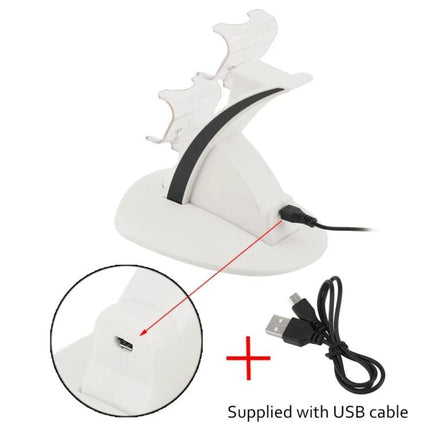 IPLAY Stand for Charging Gaming Controllers at Home, white dual controller USB charging dock with supplied cable