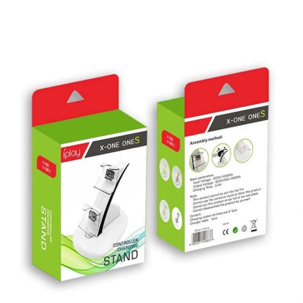 IPLAY Stand for Charging Gaming Controllers at Home double-controller charging stand packaging showing product front and back