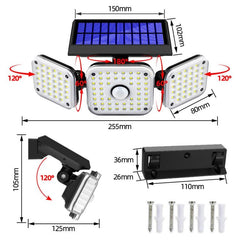 Tri-Head Solar Motion Sensor Wall Lighting for Outdoor Spaces - Waterproof Garden & Street Illumination