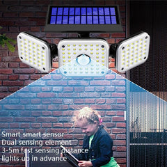 Tri-Head Solar Motion Sensor Wall Lighting for Outdoor Spaces - Waterproof Garden & Street Illumination