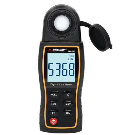 SNDWAY Handheld Digital Illuminance Meter for Accurate Light Measurement showing rotatable probe and 5368 lux reading on large display