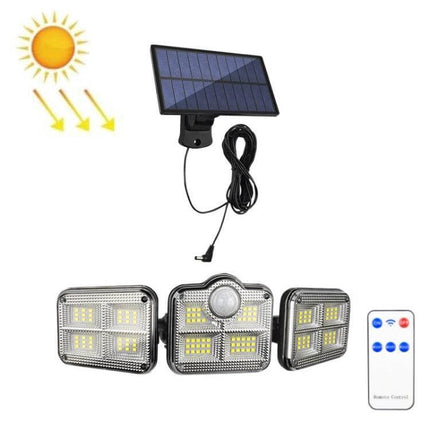Solar 3-Head Rotatable Outdoor Wall Light For Garden - solar-powered three-head rotatable LED with motion sensor and remote, wall-mounted garden lighting