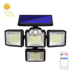 Solar-Powered 4-Head Adjustable Wall Light with Remote Control and Motion Sensor for Outdoor Use